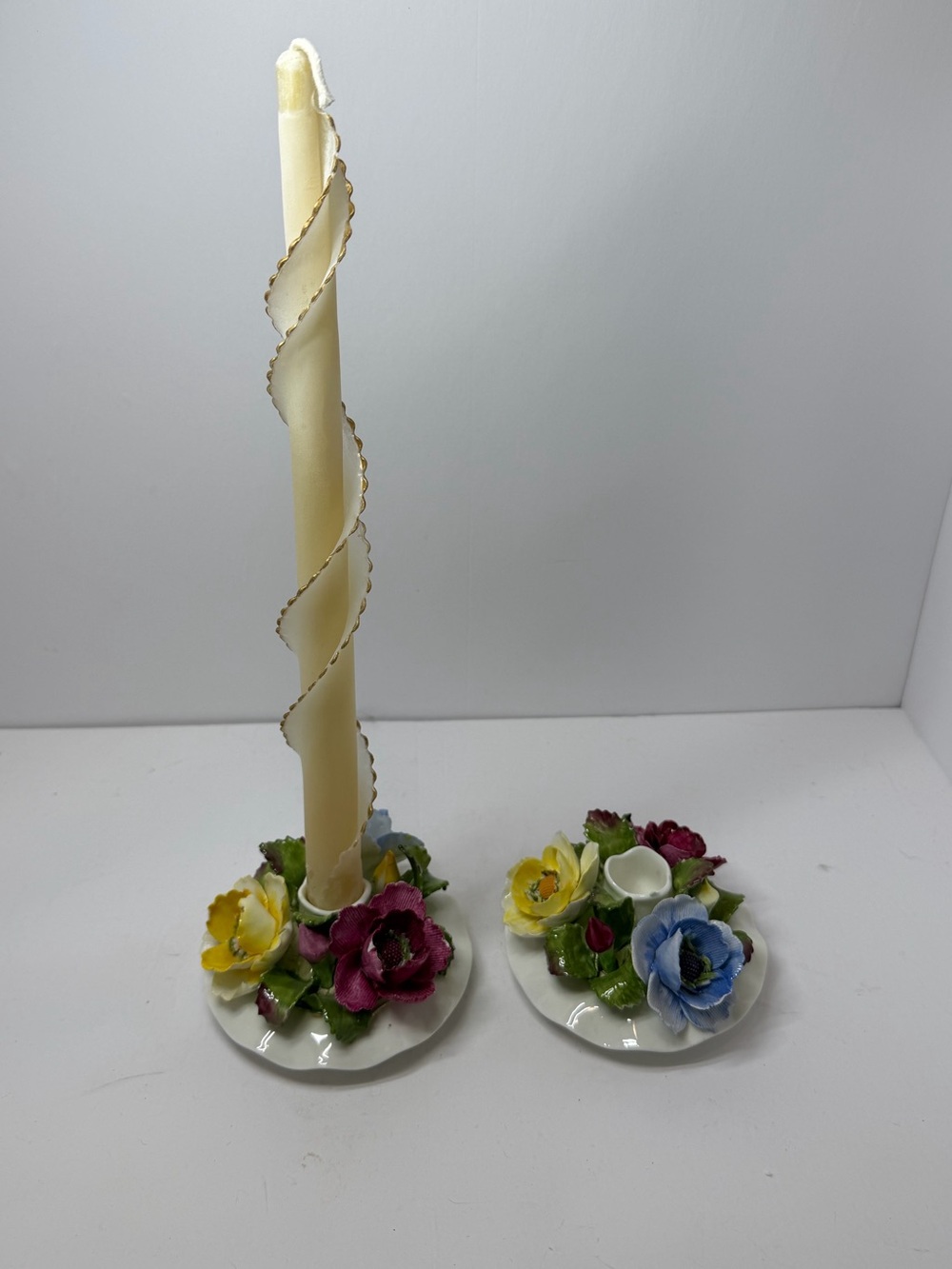 Vintage Aynsley England Hand Modelled Fine Bone China Floral Candle Holders